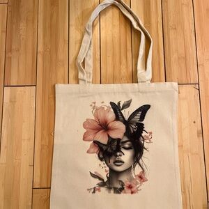 Artistic Floral and Butterfly Canvas Tote